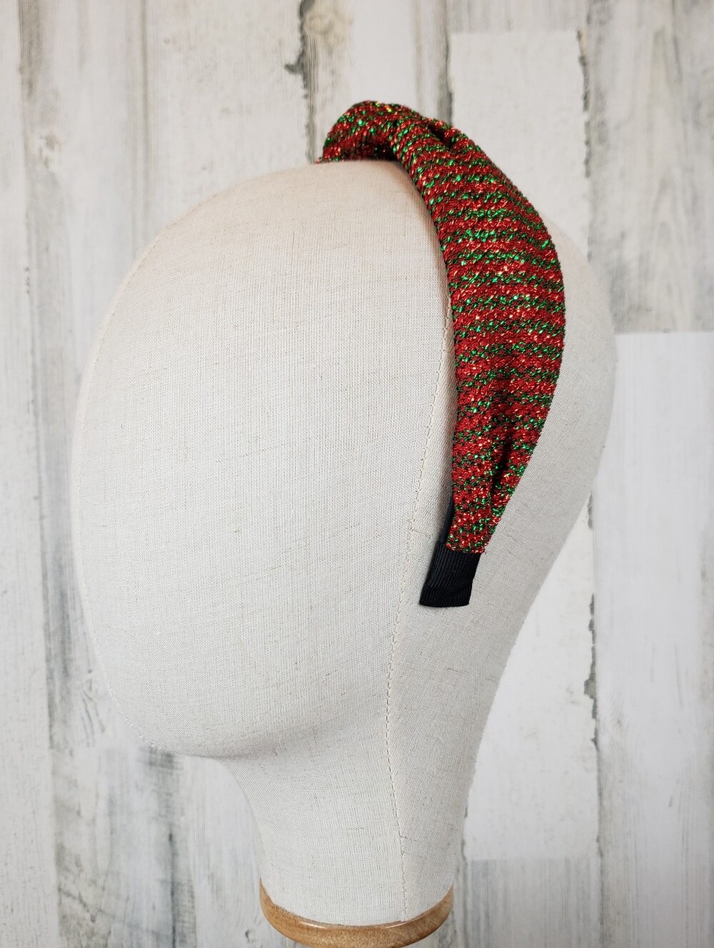 Knotted Headband in Red and Green Sparkle